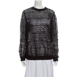 TORY BURCH NWT Black Merino Sequin Wool Crew Neck Sweater SMALL